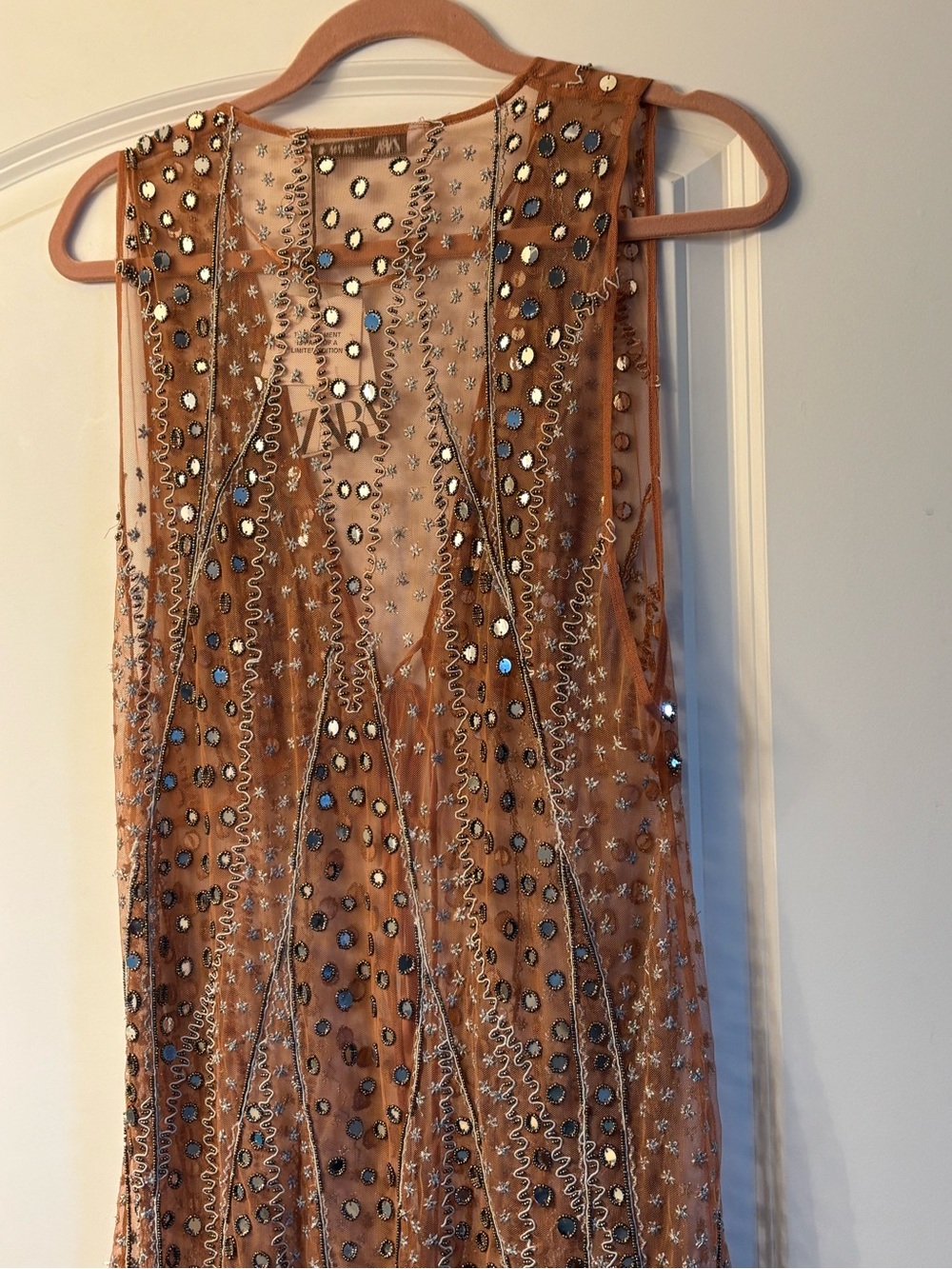 Zara Sheet Embellished Dessert Rose Duster / Vest Maxi NWT Medium - Picture 9 of 9